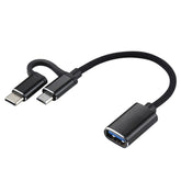 USB 3.0 Female to Micro USB + USB-C / Type-C Male Charging + Transmission OTG Nylon Braided Adapter Cable, Cable Length: 11cm